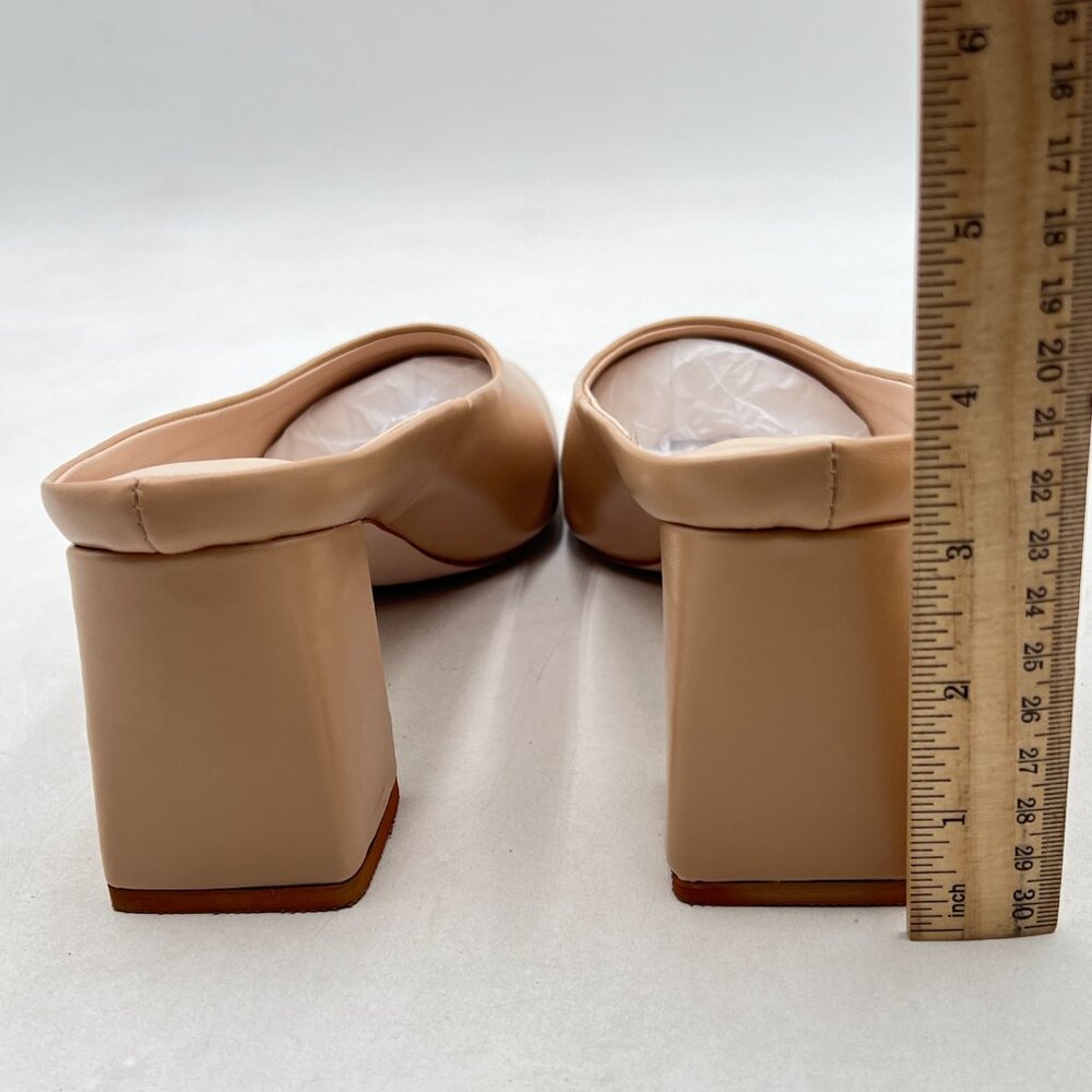 YDN Nude Retro Pointed Toe Mules Pumps Block Mid Heel Slip On Slide Sandal - Picture 4 of 7